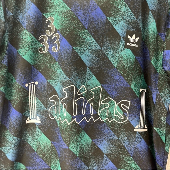 Adidas Towning 333 Soccer Futbol Jersey Mens Large Climalite Blue Green Trefoil - Picture 2 of 7